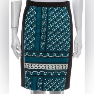 Derek Lam 10 Crosby Pencil Skirt Size 2 Black/Turquoise/Cream